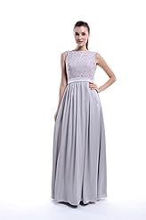 A-line Chiffon Lace Floor Length Bateau Neck Natural   Waistline Sleeveless Bridesmaid Dress 