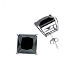 Sterling Silver Stud Earrings with Black CZ- Square Prong - 9 mm