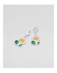 Flower Colored Enamel Charm In 92.5 Sterling Silver