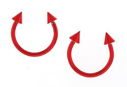Anodized Red Titanium Horseshoe with Spikes - 16g - 10mm x 3mm Spike (Sold as Pair)