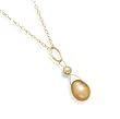 18" 14k Yellow Gold Champagne Cultured Freshwater Pearl Necklace