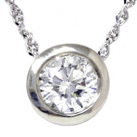 White Gold and Solitaire Diamond Bezel Set Pendant Necklace