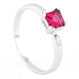 Silver Princess Cut July Ruby Birthstone Child Ring