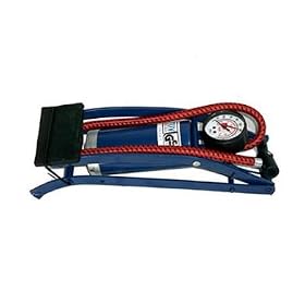 Footpump with gauge for air beds, inflatables, bike