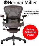 Aeron Chair by Herman Miller - Home Office Desk Task Chair Fully Loaded Highly Adjustable Medium Size (B) - Lumbar Back Support Cushion Graphite Frame Classic Wave Hematite Pellicle