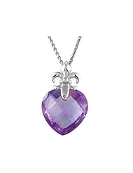 Jewelry Locker Genuine Amethyst Heart with Fleur-de-lis Design Pendant