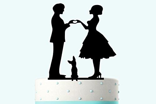 Saint Valentine's Day Romantic Cake Topper,Love Wedding Cake Topper Silhouette Groom and Bride, Acrylic Funny Pet Cat Cake Topper.