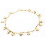 Beautiful 24k Gold Layered (GL) 9 Many Puff-Hearts Anklet Bracelet on Figaro Linked-Style Chain ~...