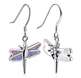 Vilolet Pink Opal Dragonfly .925 Sterling Silver French Hook Dangle Earrings