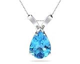 10.25ct Pear Shaped Blue Topaz & Diamond Pendant in 14K White Gold