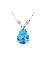 10.25ct Pear Shaped Blue Topaz & Diamond Pendant in 10K White Gold