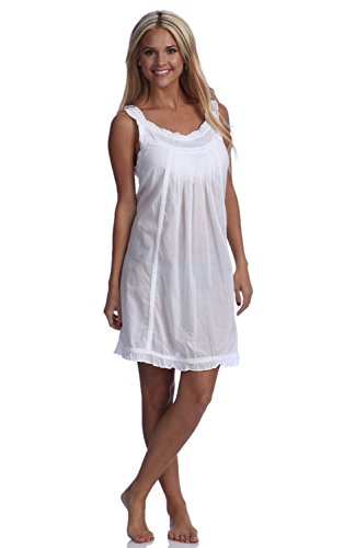 Handmade Embroidered Eyelet Sleeveless Lady Nightgown, 100% Cotton, 5 Sizes