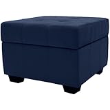 Epic Furnishings Microfiber Upholstered Tufted Padded Hinged Square Storage Ottoman Bench, 24-Inch, Suede Dark Blue
