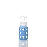 4 oz Babylife WeeGo BPA Free Baby Glass Bottle with Non Slip Sleeve and Stage 1 Nipple - 2 Pack, Sky