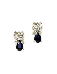 14K Yellow Gold Pear Sapphire and Diamond Earrings