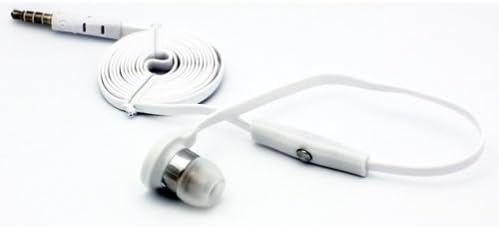 Flat Cable White Handsfree Mono Headset Single in-ear Earphone Earbud Microphone for T-Mobile Alcatel OneTouch Evolve, Alcatel OneTouch Fierce, HTC Amaze 4G, HTC Sensation 4G, HTC G2, HTC HD2