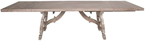 Livia Traditions Acacia Veneer Extension Dining Table with Two 16" Removable Leaves and Curved Decorative Pedestal Base