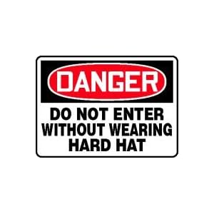 DANGER DO NOT ENTER WITHOUT WEARING HARD HAT Sign - 10" x 14" Plastic