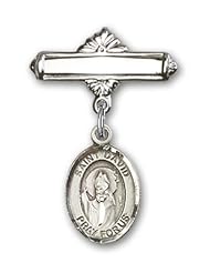Sterling Silver Baby Badge with St. David of Wales Charm and Polished Badge Pin