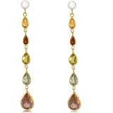 Yellow Gold Dangle Earrings Multi Gemstone and Amethyst