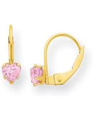 MadiK® Kids 14k Yellow Gold Polished 4mm Pink CZ Leverback Earrings