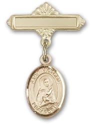 14K Gold Baby Badge with St. Victoria Charm and Polished Badge Pin