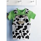 Mud Pie Baby Eieio Cotton Overall Shorts and Tee-Shirt Set, Cow, 0 - 6 Months