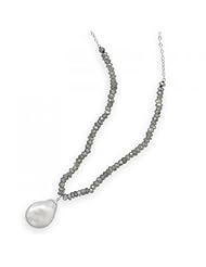 MMA Silver - 16 inch+1 inch Labradorite and Baroque Pearl Drop Necklace