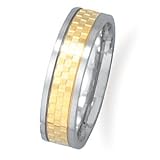 Stainless Steel Men's Ring with 14 Karat Gold Plated Checker Pattern