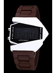 Youyoupifa White Airplane Shape Metal Case LED Digital Sport Watch (Coffee)