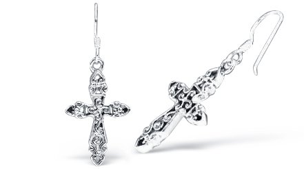 Filigree Cross Earrings Sterling Silver