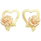14K Two Tone Gold Heart Flower Earrings Jewelry New