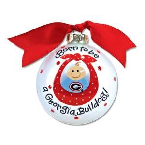Georgia Bulldogs Silver Born To Be Baby Boy Christmas Ornament