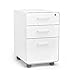 Poppin Stow 3-Drawer Rolling File Cabinet - White. 2 Utility Drawers and 1 Hanging File Drawer. Two Locking and Two Non-Locking Wheels. Powder-Coated Steel. Two Keys Included