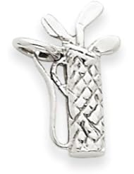 14k Gold White Gold Solid Polished 3-Dimensional Golf Bag with Clubs Charm