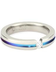 Womens Grey Titanium Round-Cut White Sapphire Ring with Multi-Colored Anodized Channel