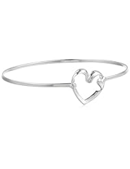 Sterling Silver Open Heart Catch Bangle Bracelet, 8"