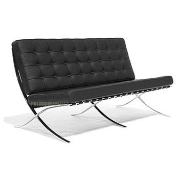 Barcelona Loveseat by Mies van der Rohe - Black Leather (double seat)