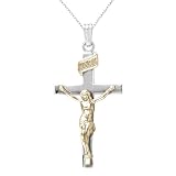 Sterling Silver Two-Tone Crucifix Cross Pendant, 20