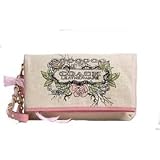 Coach Limited Edition Tattoo Canvas Foldover Clutch Handbag Bag 42671 Natural Pink