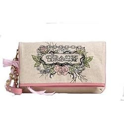 Coach Limited Edition Tattoo Foldover Clutch Bag Purse 42671 Natural Pink