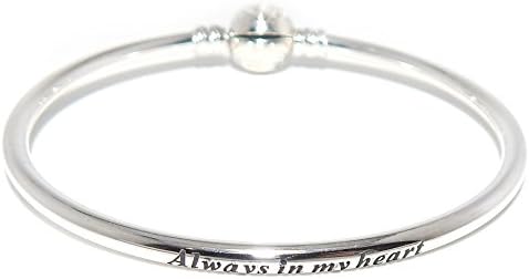 925 Sterling Silver Always In My Heart Bangle Bracelet Snap Clasp Size 7.5" (19cm)