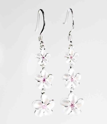 Sterling Silver3 Plumeria Dangling Earring, * FREE shipping from Hawaii