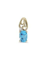 14k Yellow Gold Oval Blue Topaz And Diamond Pendant plus 18" Chain