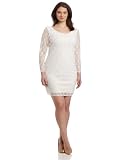 Star Vixen Women’s Plus-Size 3/4 Sleeve V-Back Lace Dress, Ivory, 1X