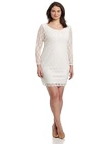 Hot Sale Star Vixen Women's Plus-Size 3/4 Sleeve V-Back Lace Dress, Ivory, 3X