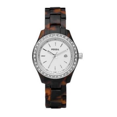 Fossil Women's ES2680 Faux Tortoise Plastic Bracelet White Glitz Analog Dial Watch