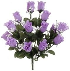 Fake Fruit, Flower or Plant Foliage, Cemetary, 12pc, Lavender ROSE BUD W/GYP BUSH X15