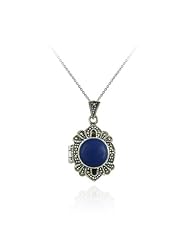Sterling Silver Lapis and Marcasite Locket Pendant