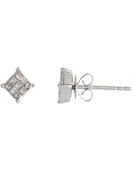 14k White Gold Square Stud Diamond Earrings, w/ 0.25 Carat Invisible Set Diamonds, 3/16" (5mm)